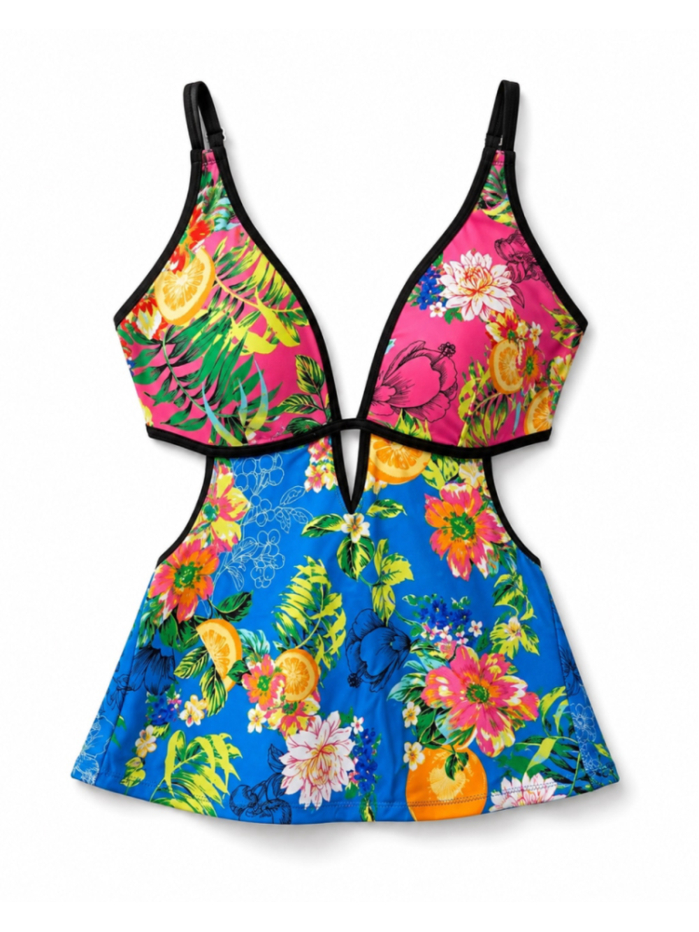 Bar III Women's Size XL Multicolor Floral Printed Plunge-Neck Tankini Top NWT